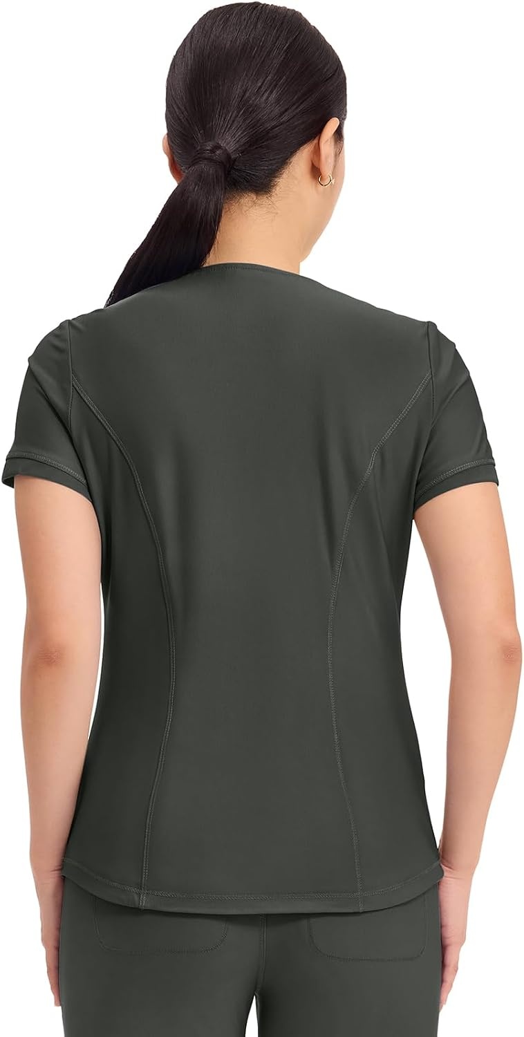 image:imageCherokee Scrub Top Women VNeck Classic Fit 2 Pocket Form Medical Scrubs Moisture Wicking Fabric Easy Care Curved Hemline Power Mesh Details Angled Yoke Panels Princess SeamsOlive Branch
