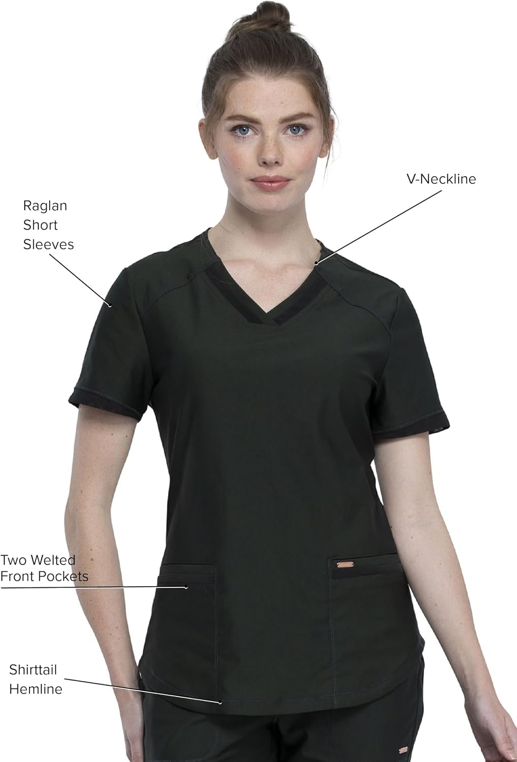 image:imageCherokee Scrub Top Women VNeck Classic Fit 2 Pocket Form Medical Scrubs Moisture Wicking Fabric Easy Care Curved Hemline Power Mesh Details Angled Yoke Panels Princess SeamsOlive Branch