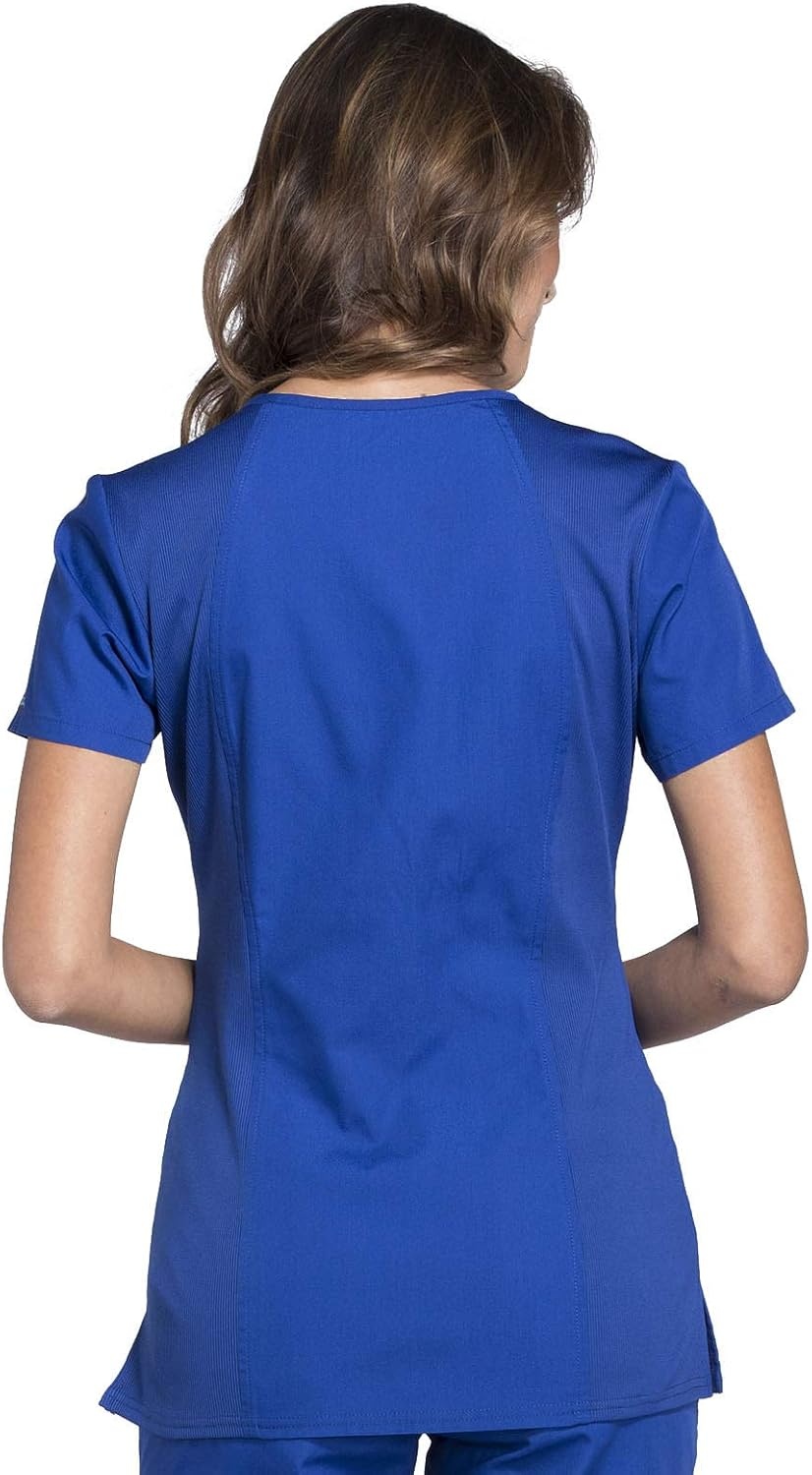 image:imageCherokee WW Originals Womens VNeck Scrub Top Nurse Shirt with 3 Pockets Poplin Fabric Fade Resistant Slim Contemporary Fit RibKnit Side Panels All Day Comfort Easy Care For Healthcare ShiftsGalaxy Blue