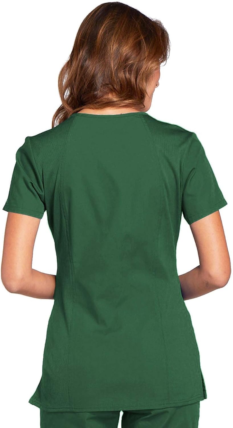 image:imageCherokee WW Originals Womens VNeck Scrub Top Nurse Shirt with 3 Pockets Poplin Fabric Fade Resistant Slim Contemporary Fit RibKnit Side Panels All Day Comfort Easy Care For Healthcare ShiftsHunter