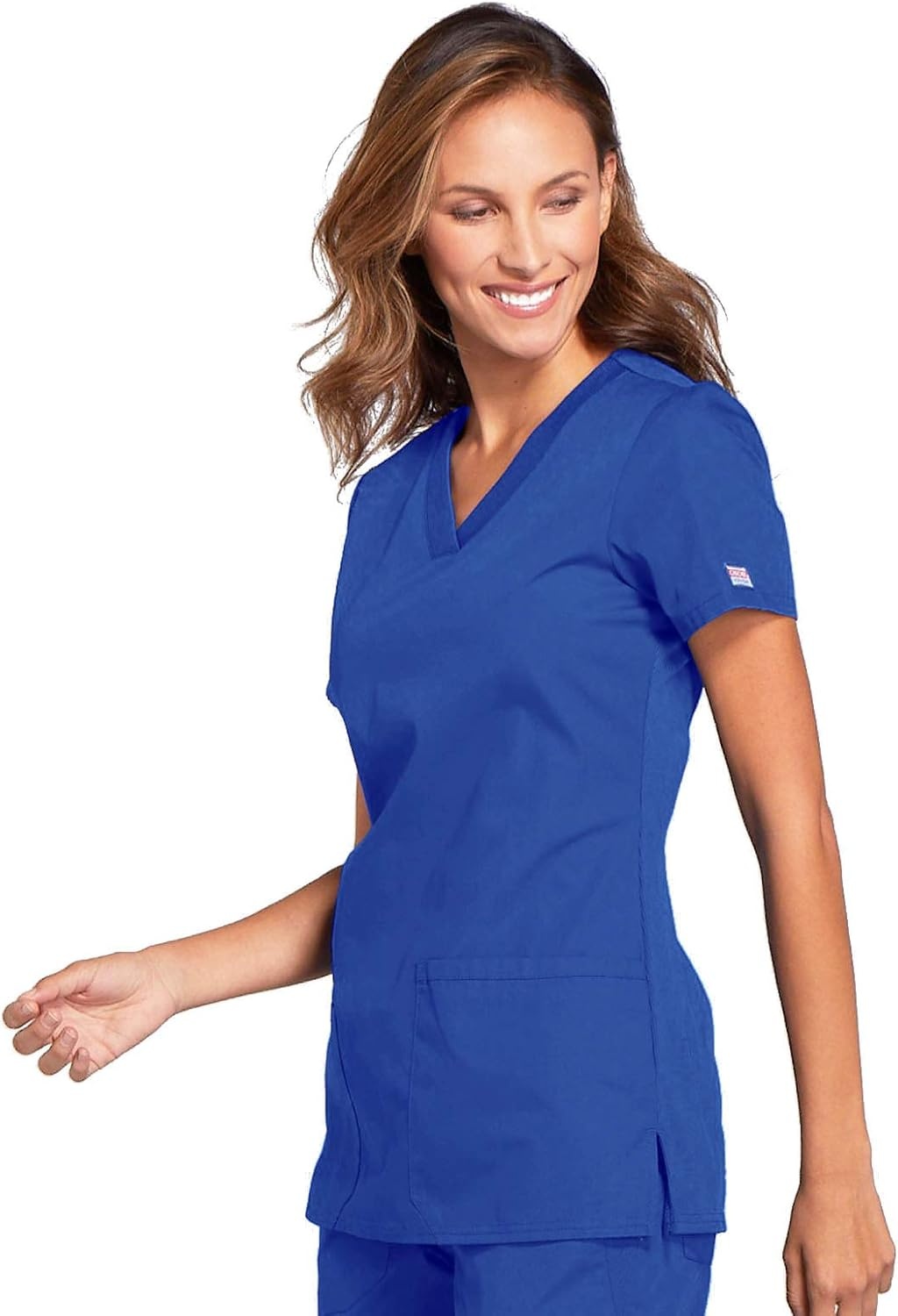 image:imageCherokee WW Originals Womens VNeck Scrub Top Nurse Shirt with 3 Pockets Poplin Fabric Fade Resistant Slim Contemporary Fit RibKnit Side Panels All Day Comfort Easy Care For Healthcare ShiftsRoyal