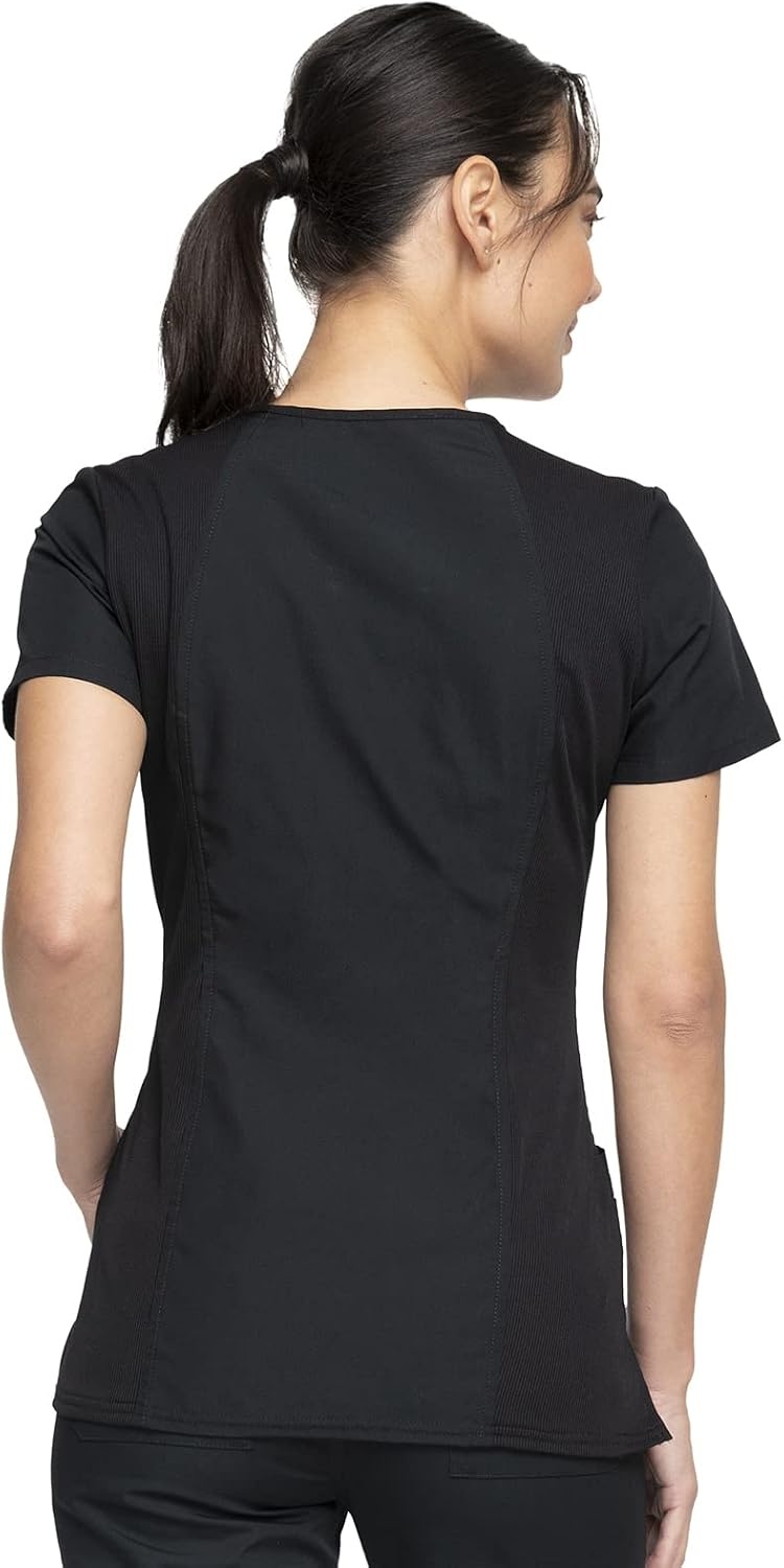 image:imageCherokee WW Originals Womens VNeck Scrub Top Nurse Shirt with 3 Pockets Poplin Fabric Fade Resistant Slim Contemporary Fit RibKnit Side Panels All Day Comfort Easy Care For Healthcare ShiftsBlack