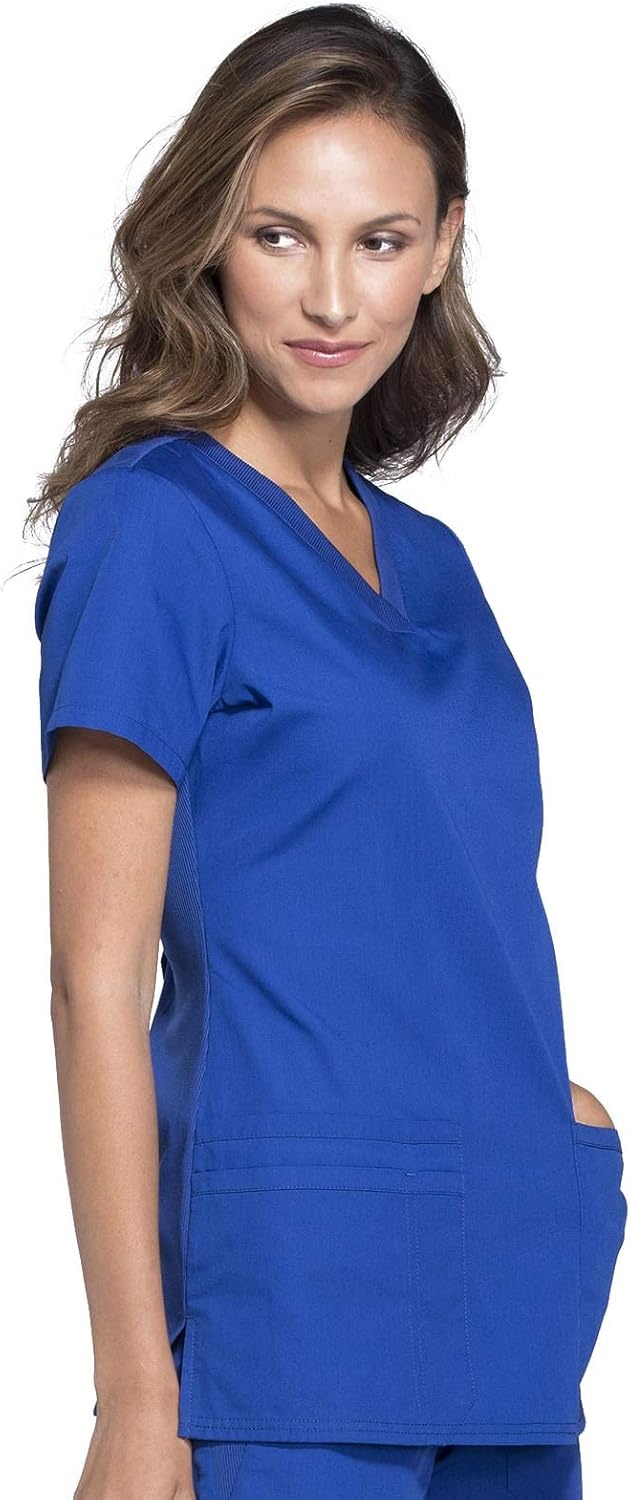 image:imageCherokee WW Originals Womens VNeck Scrub Top Nurse Shirt with 3 Pockets Poplin Fabric Fade Resistant Slim Contemporary Fit RibKnit Side Panels All Day Comfort Easy Care For Healthcare ShiftsGalaxy Blue