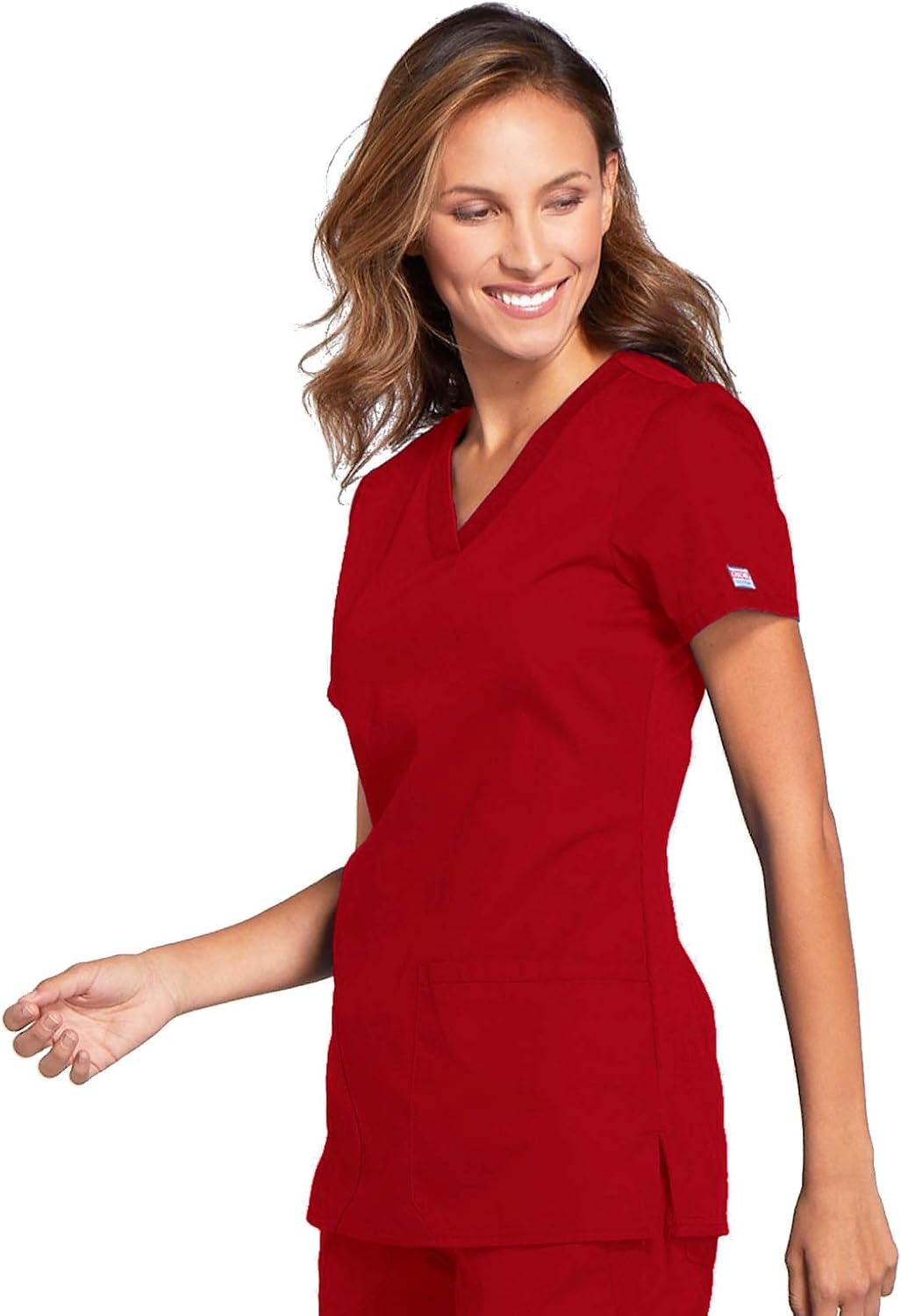 image:imageCherokee WW Originals Womens VNeck Scrub Top Nurse Shirt with 3 Pockets Poplin Fabric Fade Resistant Slim Contemporary Fit RibKnit Side Panels All Day Comfort Easy Care For Healthcare ShiftsRed
