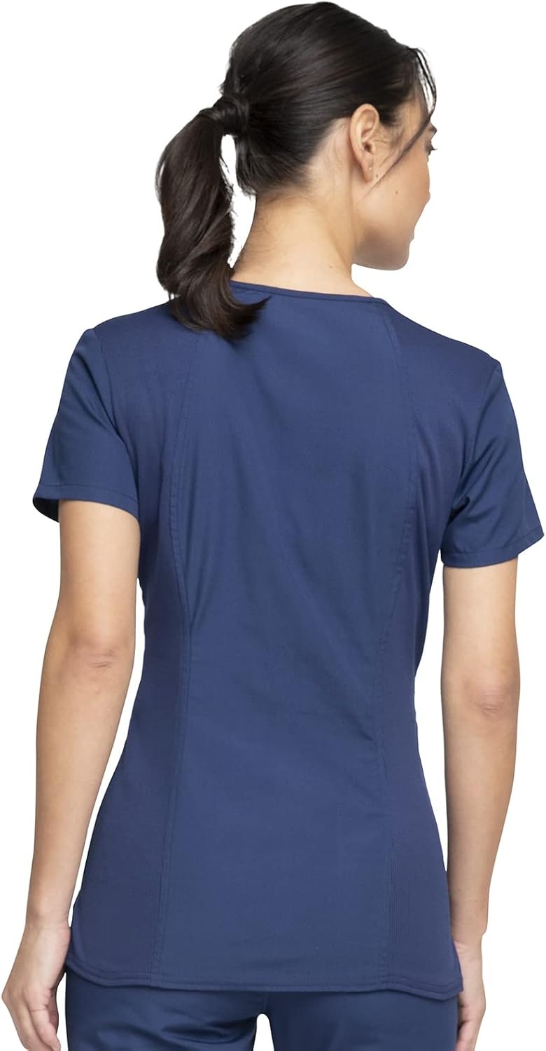 image:imageCherokee WW Originals Womens VNeck Scrub Top Nurse Shirt with 3 Pockets Poplin Fabric Fade Resistant Slim Contemporary Fit RibKnit Side Panels All Day Comfort Easy Care For Healthcare ShiftsNavy