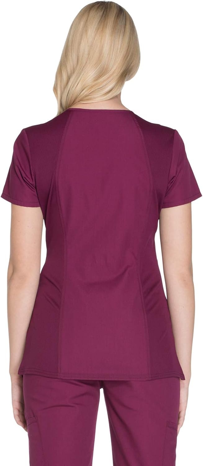 image:imageCherokee WW Originals Womens VNeck Scrub Top Nurse Shirt with 3 Pockets Poplin Fabric Fade Resistant Slim Contemporary Fit RibKnit Side Panels All Day Comfort Easy Care For Healthcare ShiftsWine