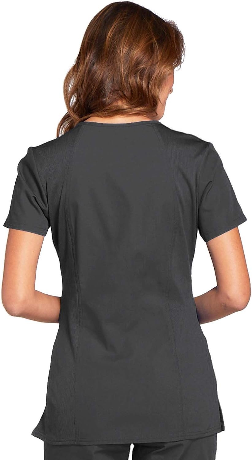image:imageCherokee WW Originals Womens VNeck Scrub Top Nurse Shirt with 3 Pockets Poplin Fabric Fade Resistant Slim Contemporary Fit RibKnit Side Panels All Day Comfort Easy Care For Healthcare ShiftsPewter