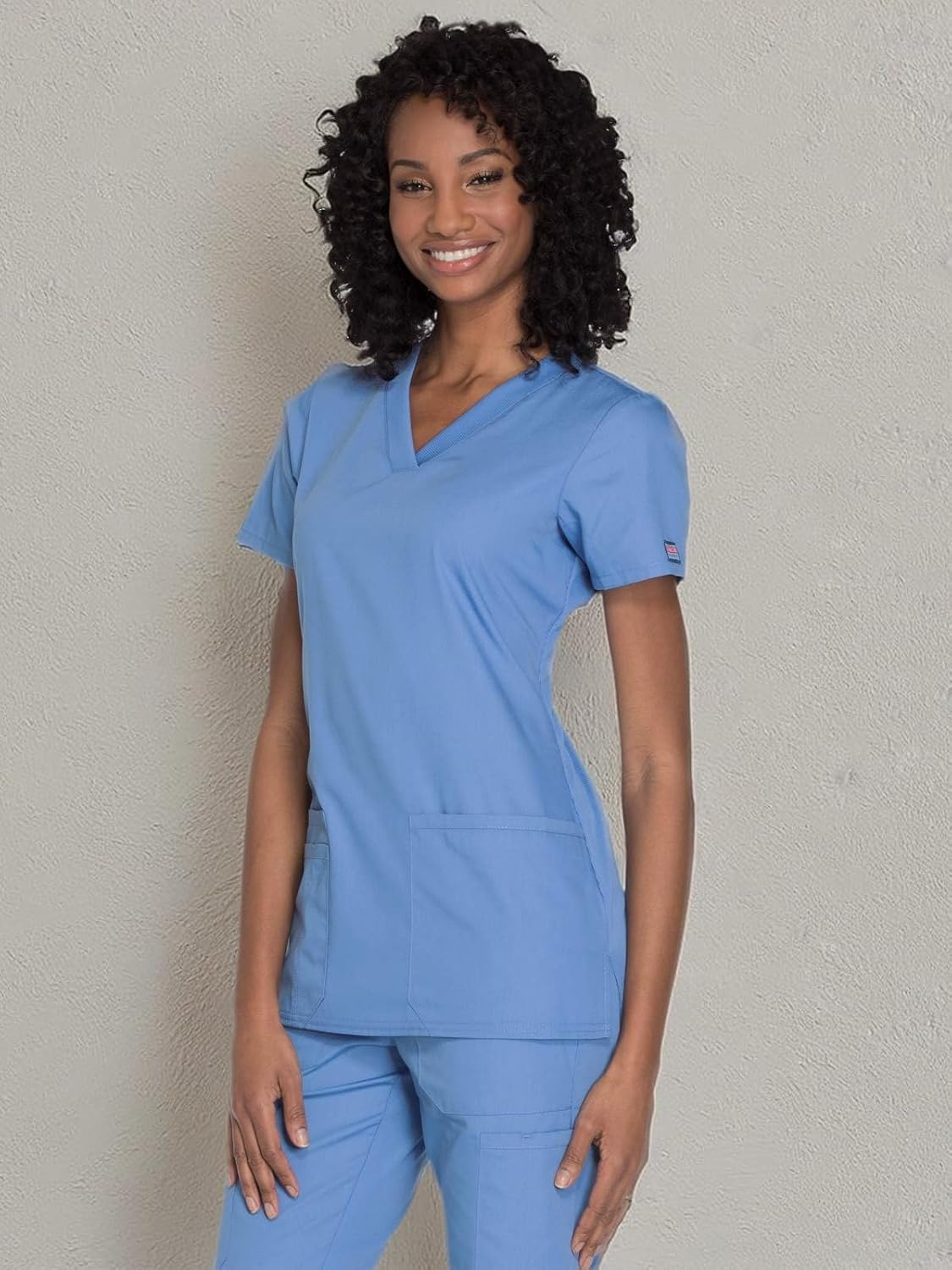 image:imageCherokee WW Originals Womens VNeck Scrub Top Nurse Shirt with 3 Pockets Poplin Fabric Fade Resistant Slim Contemporary Fit RibKnit Side Panels All Day Comfort Easy Care For Healthcare ShiftsCiel