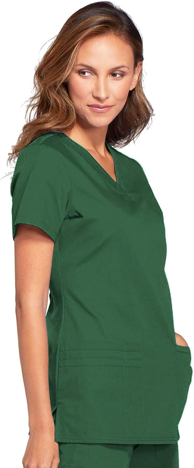 image:imageCherokee WW Originals Womens VNeck Scrub Top Nurse Shirt with 3 Pockets Poplin Fabric Fade Resistant Slim Contemporary Fit RibKnit Side Panels All Day Comfort Easy Care For Healthcare ShiftsHunter