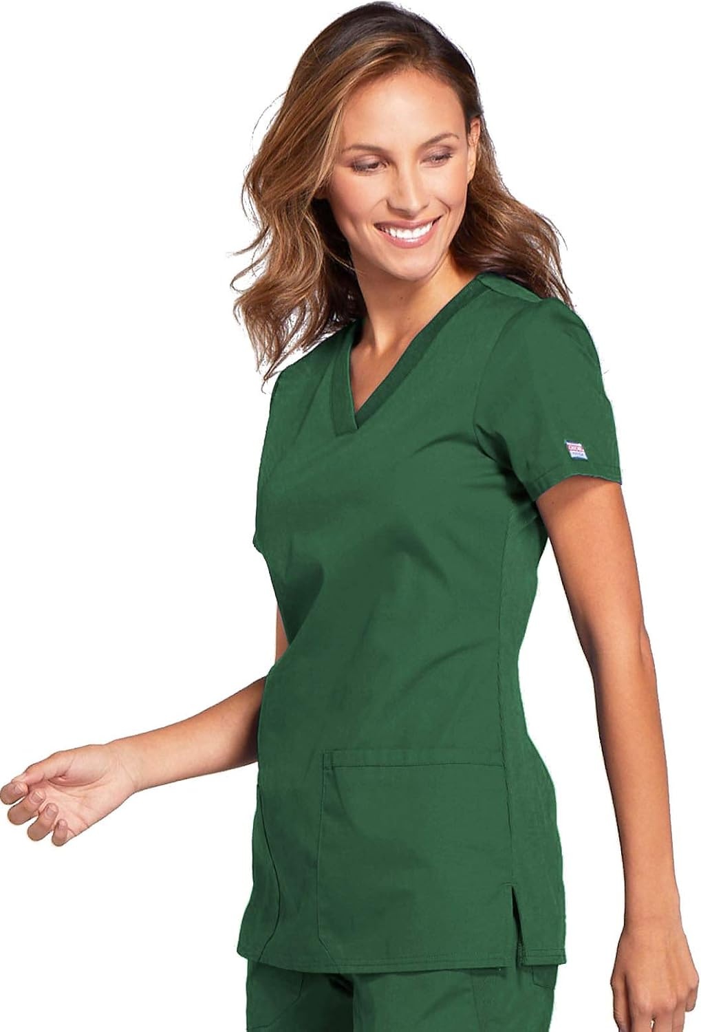 image:imageCherokee WW Originals Womens VNeck Scrub Top Nurse Shirt with 3 Pockets Poplin Fabric Fade Resistant Slim Contemporary Fit RibKnit Side Panels All Day Comfort Easy Care For Healthcare ShiftsHunter