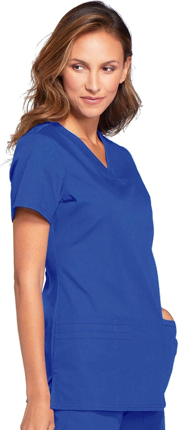 image:imageCherokee WW Originals Womens VNeck Scrub Top Nurse Shirt with 3 Pockets Poplin Fabric Fade Resistant Slim Contemporary Fit RibKnit Side Panels All Day Comfort Easy Care For Healthcare ShiftsRoyal
