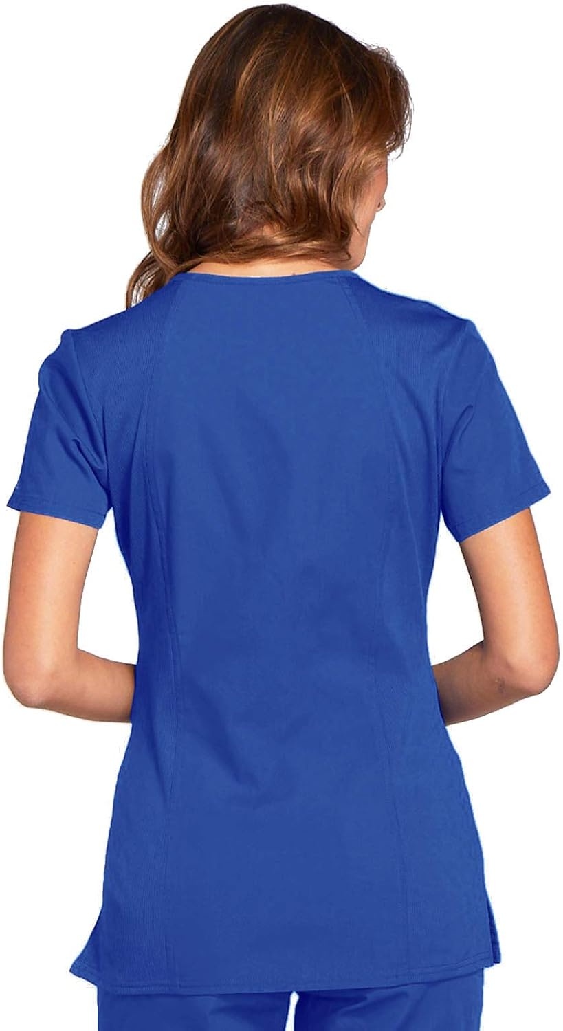 image:imageCherokee WW Originals Womens VNeck Scrub Top Nurse Shirt with 3 Pockets Poplin Fabric Fade Resistant Slim Contemporary Fit RibKnit Side Panels All Day Comfort Easy Care For Healthcare ShiftsRoyal