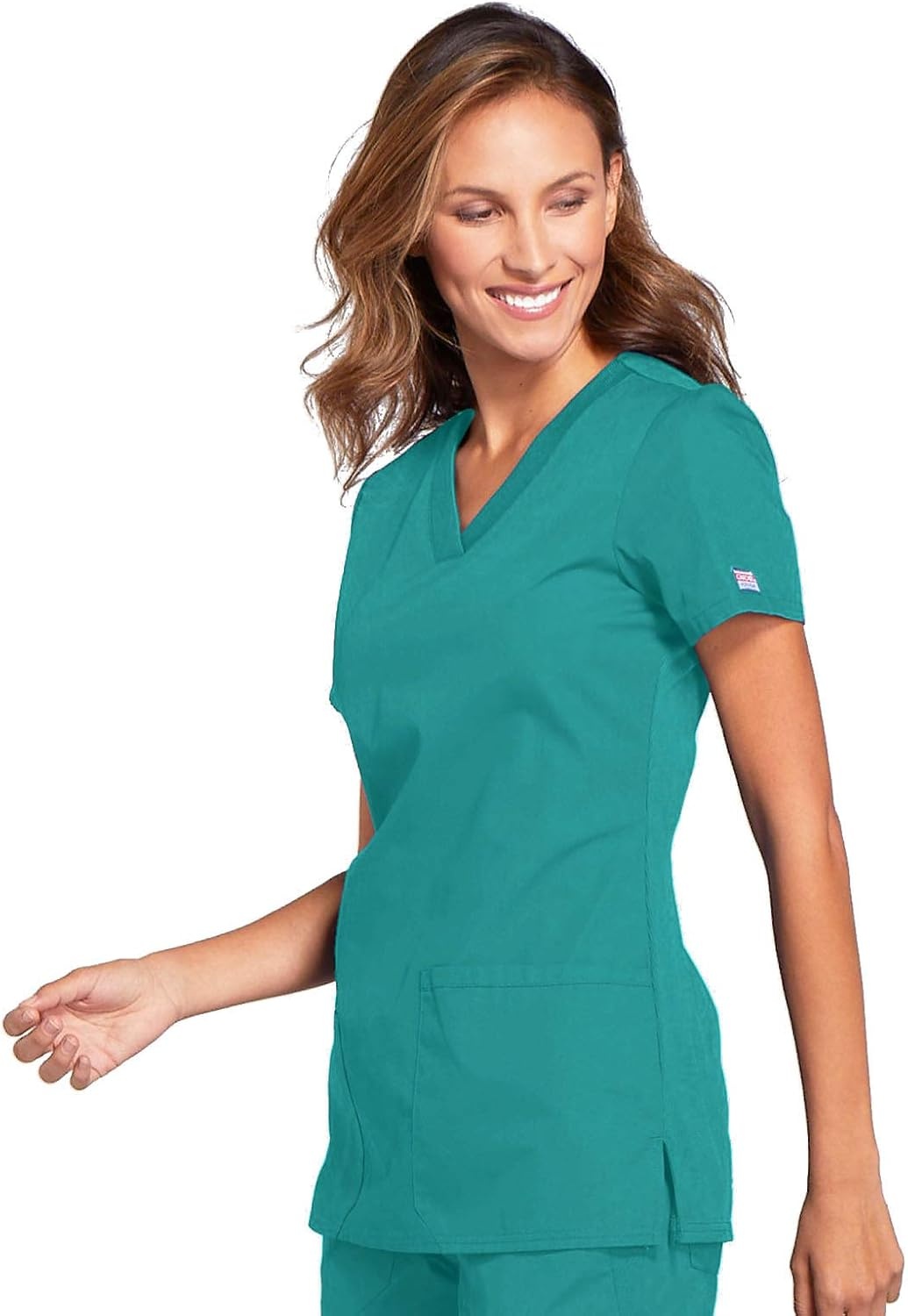 image:imageCherokee WW Originals Womens VNeck Scrub Top Nurse Shirt with 3 Pockets Poplin Fabric Fade Resistant Slim Contemporary Fit RibKnit Side Panels All Day Comfort Easy Care For Healthcare ShiftsTeal Blue