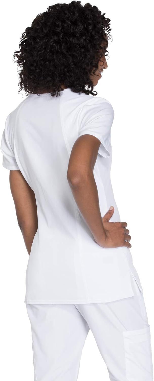 image:imageCherokee WW Originals Womens VNeck Scrub Top Nurse Shirt with 3 Pockets Poplin Fabric Fade Resistant Slim Contemporary Fit RibKnit Side Panels All Day Comfort Easy Care For Healthcare ShiftsWhite