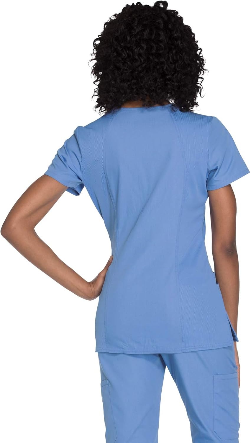 image:imageCherokee WW Originals Womens VNeck Scrub Top Nurse Shirt with 3 Pockets Poplin Fabric Fade Resistant Slim Contemporary Fit RibKnit Side Panels All Day Comfort Easy Care For Healthcare ShiftsCiel