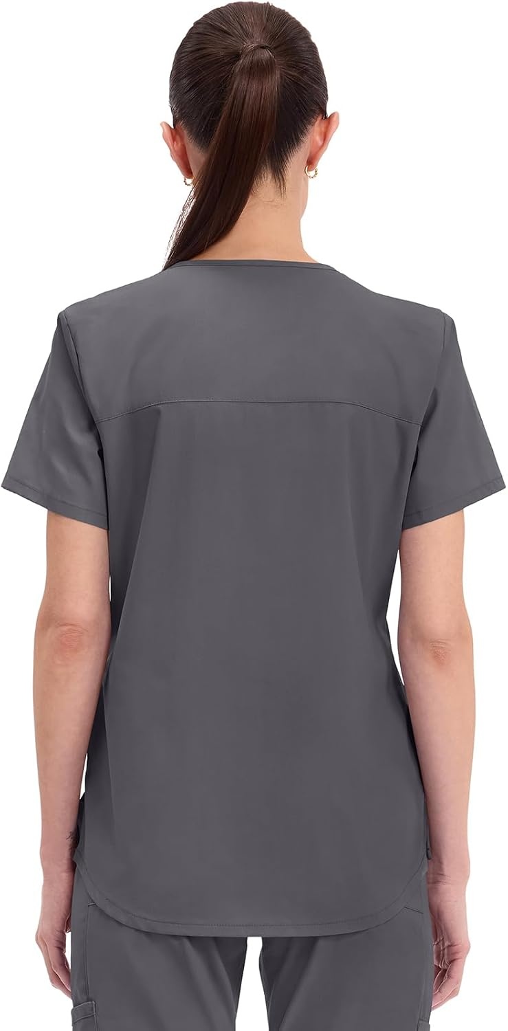 image:imageCherokee WW Professionals Scrubs for Women VNeck Top with 3 Pockets FadeResistant Soft Stretch Fabric Shirttail Hem Side Vents Comfortable Mobility Easy Care Healthcare WorkwearPewter