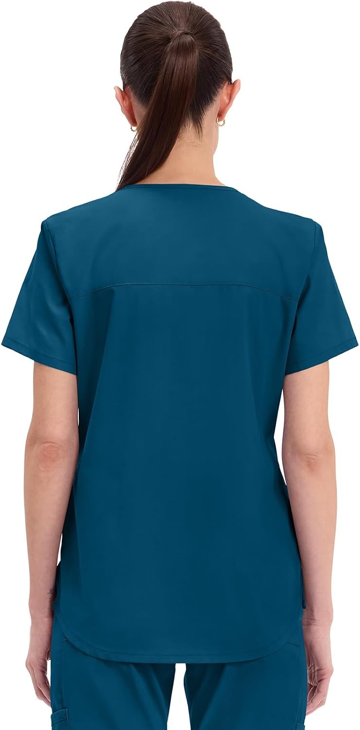 image:imageCherokee WW Professionals Scrubs for Women VNeck Top with 3 Pockets FadeResistant Soft Stretch Fabric Shirttail Hem Side Vents Comfortable Mobility Easy Care Healthcare WorkwearCaribbean Blue