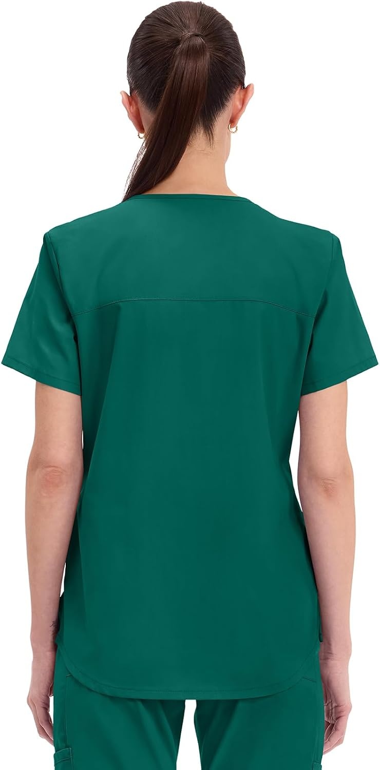 image:imageCherokee WW Professionals Scrubs for Women VNeck Top with 3 Pockets FadeResistant Soft Stretch Fabric Shirttail Hem Side Vents Comfortable Mobility Easy Care Healthcare WorkwearHunter Green