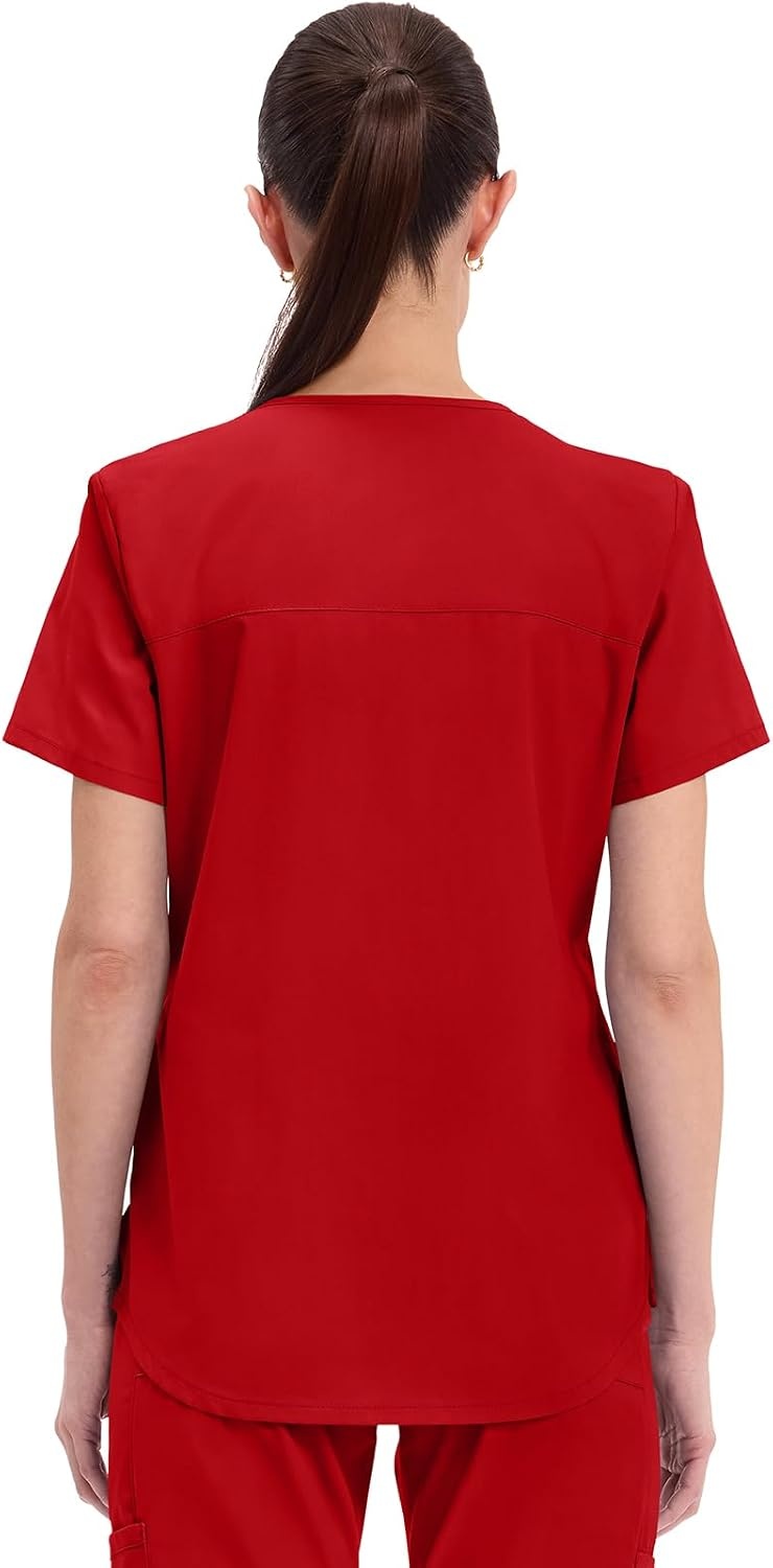 image:imageCherokee WW Professionals Scrubs for Women VNeck Top with 3 Pockets FadeResistant Soft Stretch Fabric Shirttail Hem Side Vents Comfortable Mobility Easy Care Healthcare WorkwearRed