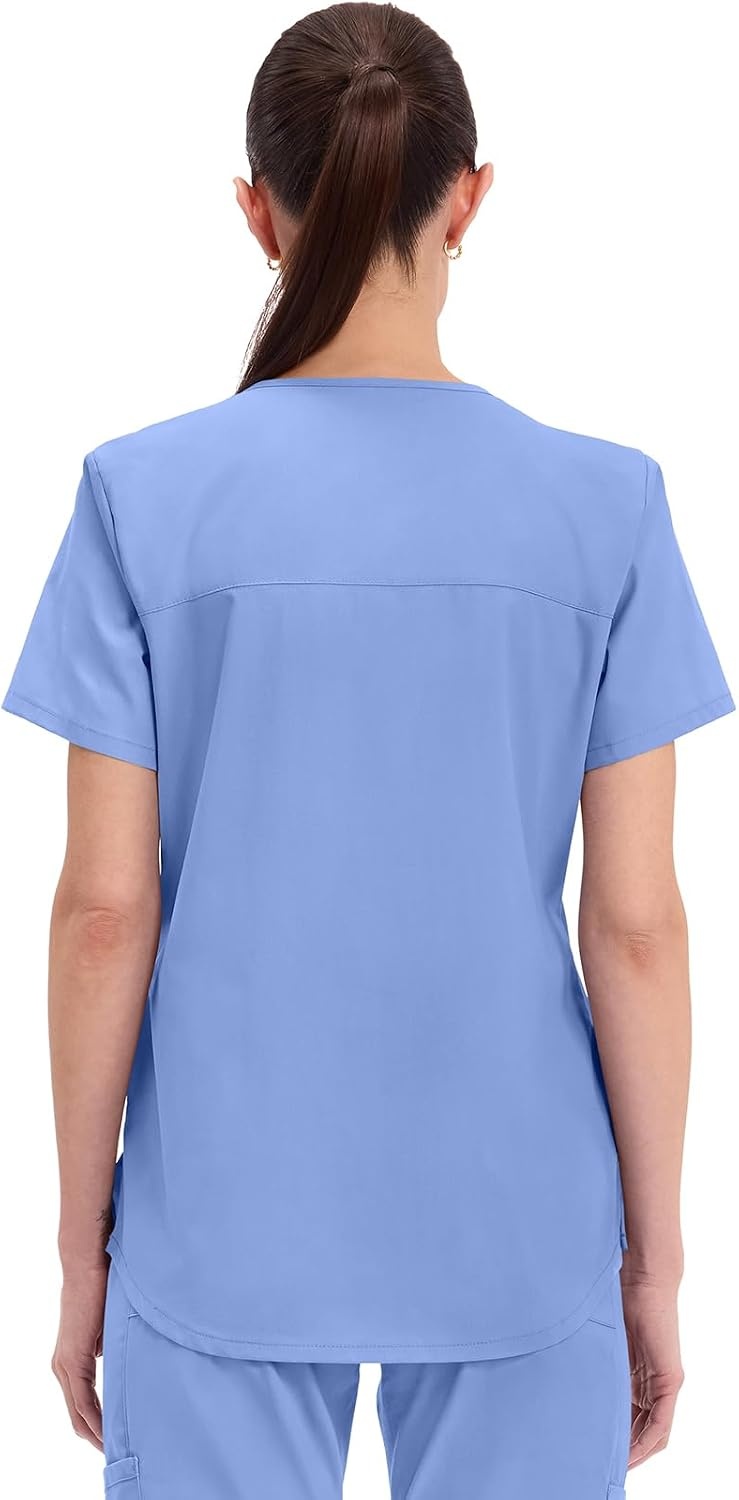 image:imageCherokee WW Professionals Scrubs for Women VNeck Top with 3 Pockets FadeResistant Soft Stretch Fabric Shirttail Hem Side Vents Comfortable Mobility Easy Care Healthcare WorkwearCiel