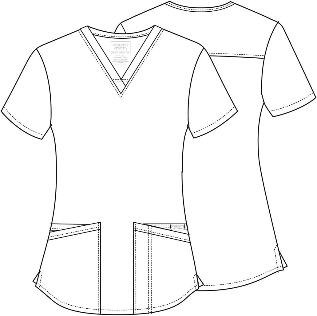 image:imageCherokee WW Professionals Scrubs for Women VNeck Top with 3 Pockets FadeResistant Soft Stretch Fabric Shirttail Hem Side Vents Comfortable Mobility Easy Care Healthcare WorkwearPewter