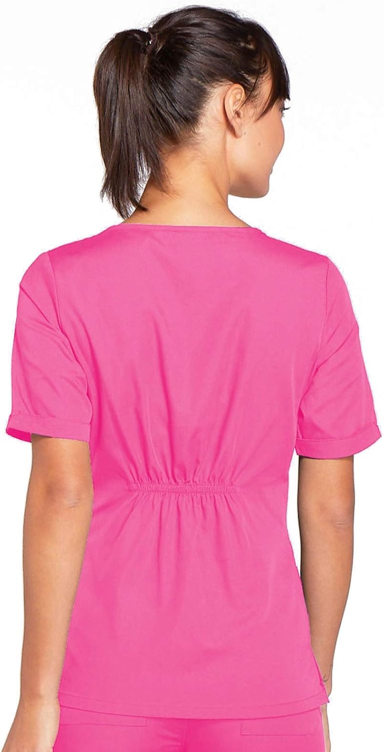 image:imageCherokee Workwear Originals Women Scrubs Top VNeck 3 Pockets Modern Classic Fit Notched Cuffs Half Back Elastic Side Vents Easy Care Made for Routine Hospital ShiftsShocking Pink