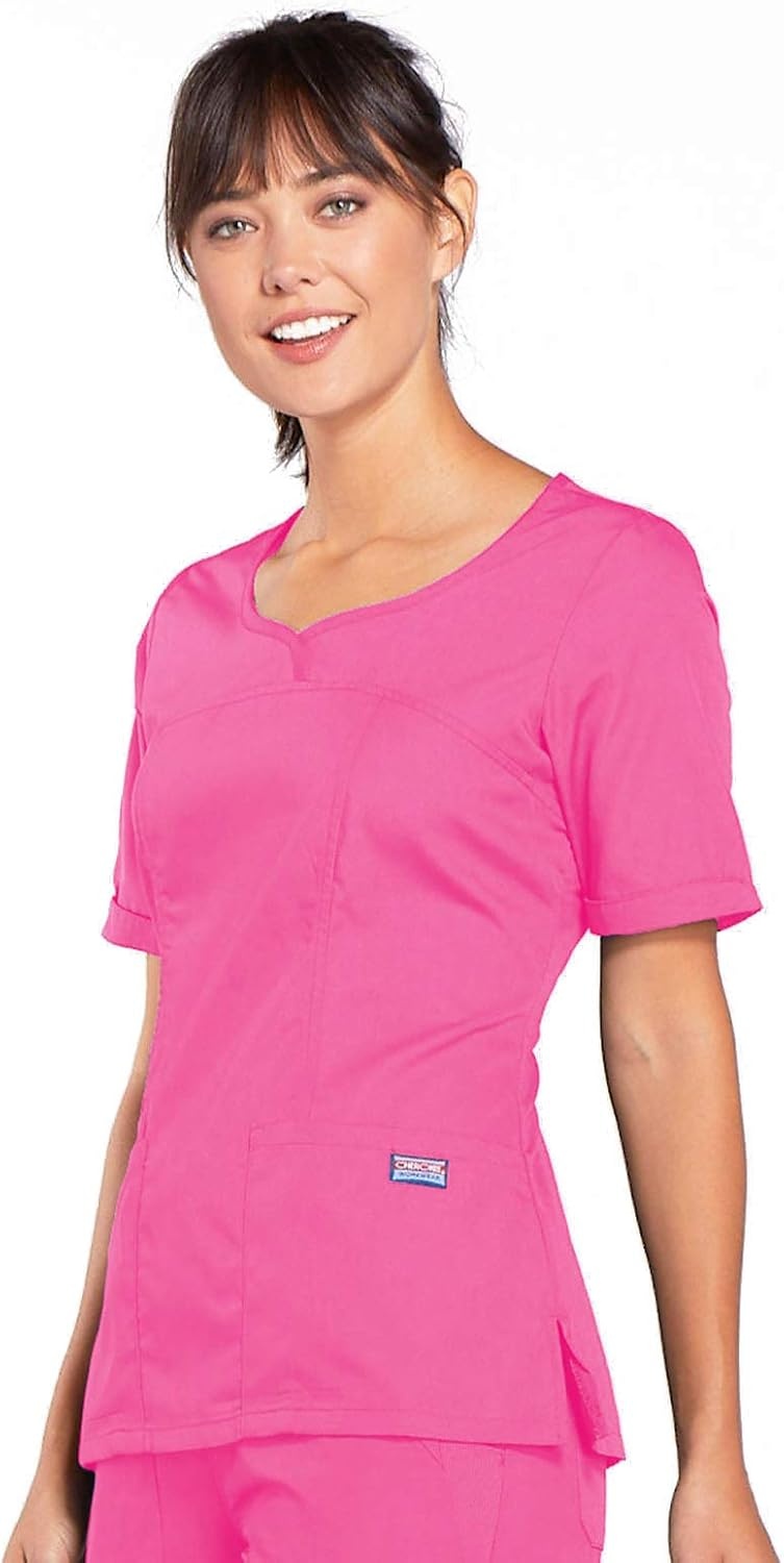 image:imageCherokee Workwear Originals Women Scrubs Top VNeck 3 Pockets Modern Classic Fit Notched Cuffs Half Back Elastic Side Vents Easy Care Made for Routine Hospital ShiftsShocking Pink