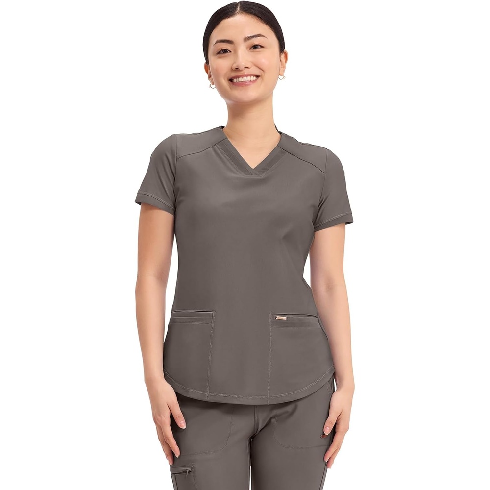 image:imageCherokee Scrub Top Women VNeck Classic Fit 2 Pocket Form Medical Scrubs  Moisture Wicking Fabric Easy Care Curved Hemline Power Mesh Details Angled Yoke Panels Princess SeamsIron