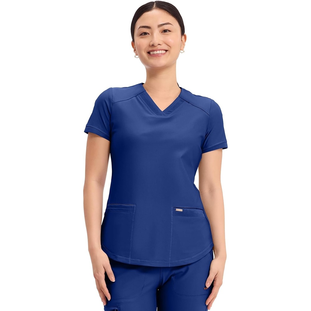 image:imageCherokee Scrub Top Women VNeck Classic Fit 2 Pocket Form Medical Scrubs Moisture Wicking Fabric Easy Care Curved Hemline Power Mesh Details Angled Yoke Panels Princess SeamsGalaxy Blue