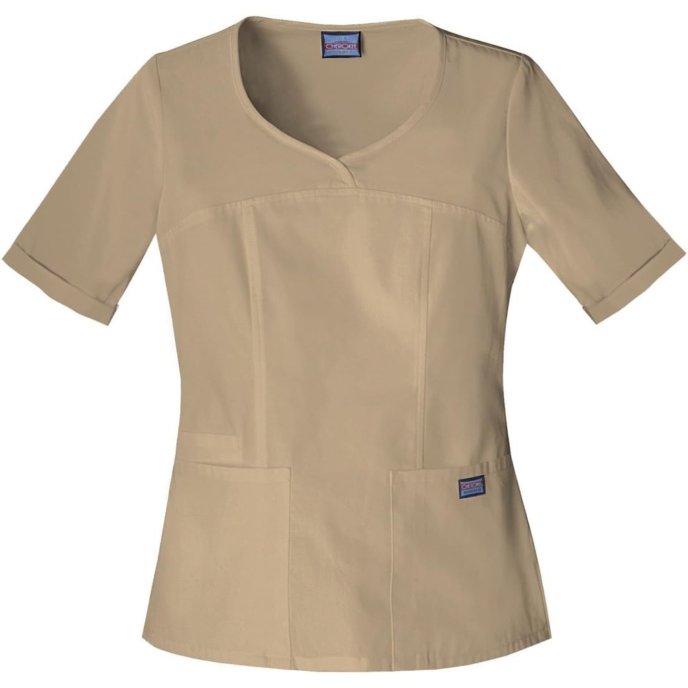 image:imageCherokee Workwear Originals Women Scrubs Top VNeck 3 Pockets Modern Classic Fit Notched Cuffs Half Back Elastic Side Vents Easy Care Made for Routine Hospital ShiftsDark Khaki