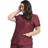 Cherokee Scrub Top Women V-Neck Classic Fit 2 Pocket Form Medical Scrubs | Moisture Wicking Fabric, Easy Care, Curved Hemline, Power Mesh Details, Angled Yoke Panels, Princess Seams(Cabernet)