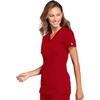 Cherokee WW Originals Women’s V-Neck Scrub Top Nurse Shirt with 3 Pockets | Poplin Fabric, Fade Resistant, Slim Contemporary Fit, Rib-Knit Side Panels, All Day Comfort, Easy Care For Healthcare Shifts(Red)