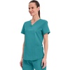 Cherokee WW Professionals Scrubs for Women V-Neck Top with 3 Pockets | Fade-Resistant, Soft Stretch Fabric, Shirttail Hem, Side Vents, Comfortable Mobility, Easy Care, Healthcare Workwear(Teal Blue)