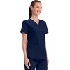 Cherokee WW Professionals Scrubs for Women V-Neck Top with 3 Pockets | Fade-Resistant, Soft Stretch Fabric, Shirttail Hem, Side Vents, Comfortable Mobility, Easy Care, Healthcare Workwear(Navy)