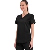Cherokee WW Professionals Scrubs for Women V-Neck Top with 3 Pockets | Fade-Resistant, Soft Stretch Fabric, Shirttail Hem, Side Vents, Comfortable Mobility, Easy Care, Healthcare Workwear(Black)