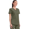 Cherokee WW Professionals Scrubs for Women V-Neck Top with 3 Pockets | Fade-Resistant, Soft Stretch Fabric, Shirttail Hem, Side Vents, Comfortable Mobility, Easy Care, Healthcare Workwear(Olive)