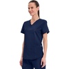 Cherokee WW Professionals Scrubs for Women V-Neck Top with 3 Pockets | Fade-Resistant, Soft Stretch Fabric, Shirttail Hem, Side Vents, Comfortable Mobility, Easy Care, Healthcare Workwear(Navy)