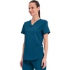 Cherokee WW Professionals Scrubs for Women V-Neck Top with 3 Pockets | Fade-Resistant, Soft Stretch Fabric, Shirttail Hem, Side Vents, Comfortable Mobility, Easy Care, Healthcare Workwear(Caribbean Blue)