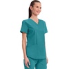 Cherokee WW Professionals Scrubs for Women V-Neck Top with 3 Pockets | Fade-Resistant, Soft Stretch Fabric, Shirttail Hem, Side Vents, Comfortable Mobility, Easy Care, Healthcare Workwear(Teal Blue)