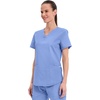 Cherokee WW Professionals Scrubs for Women V-Neck Top with 3 Pockets | Fade-Resistant, Soft Stretch Fabric, Shirttail Hem, Side Vents, Comfortable Mobility, Easy Care, Healthcare Workwear(Ciel)