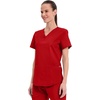 Cherokee WW Professionals Scrubs for Women V-Neck Top with 3 Pockets | Fade-Resistant, Soft Stretch Fabric, Shirttail Hem, Side Vents, Comfortable Mobility, Easy Care, Healthcare Workwear(Red)