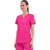 Cherokee WW Professionals Scrubs for Women V-Neck Top with 3 Pockets | Fade-Resistant, Soft Stretch Fabric, Shirttail Hem, Side Vents, Comfortable Mobility, Easy Care, Healthcare Workwear(Electric Pink)