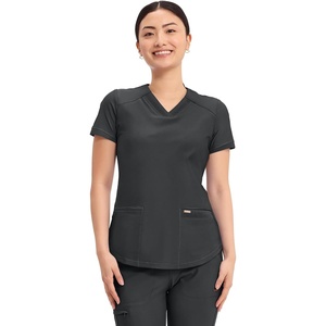 Cherokee Scrub Top Women V-Neck Classic Fit 2 Pocket Form Medical Scrubs | Moisture Wicking Fabric, Easy Care, Curved Hemline, Power Mesh Details, Angled Yoke Panels, Princess Seams(Black)