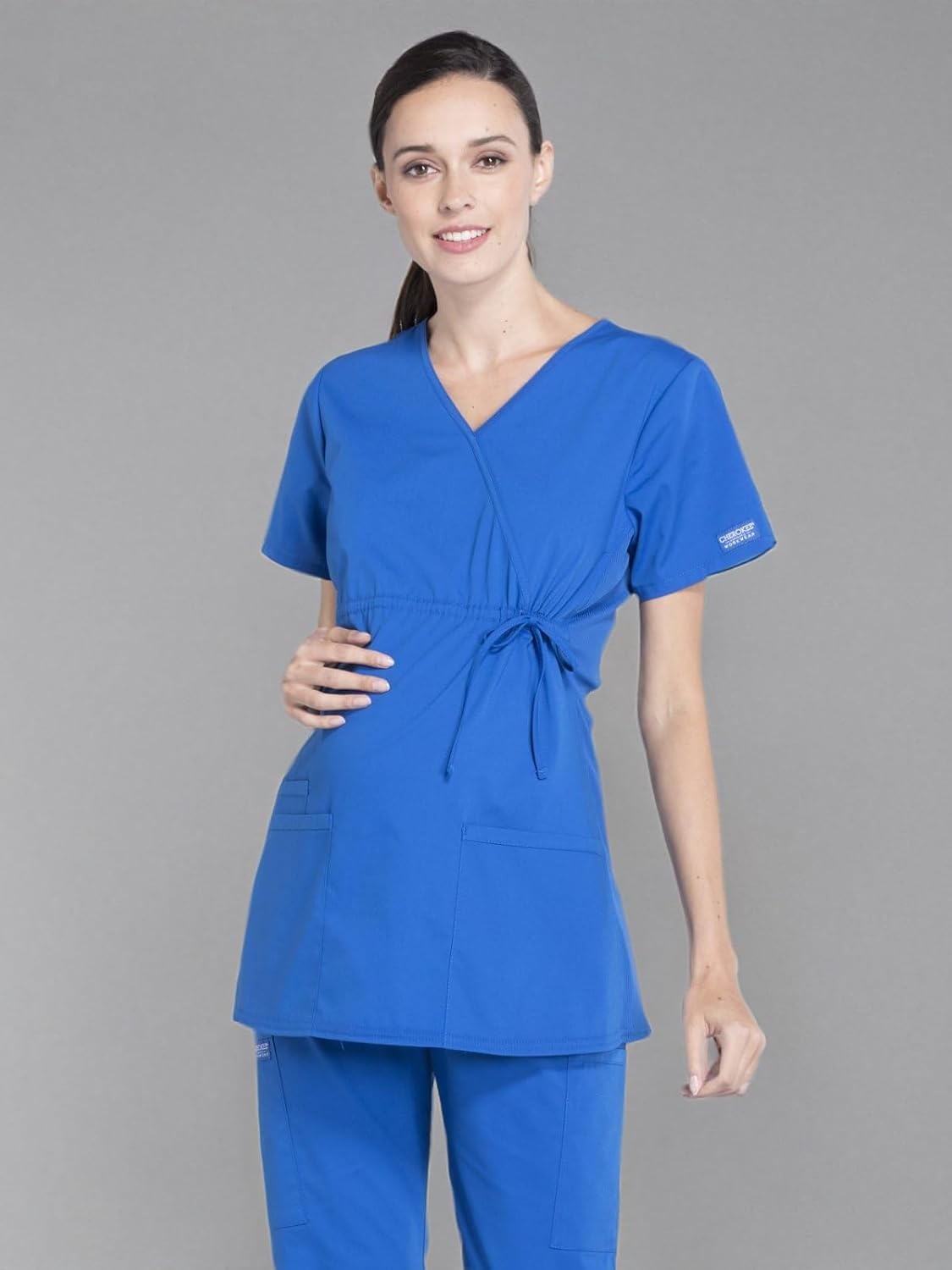 image:imageCherokee WW Professionals Maternity Scrub Top Mock Wrap 3 PocketsRoyal
