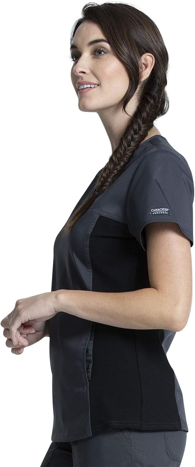 image:imageCherokee WW Revolution Scrub Top for Women V Neck 1 Pocket Classic FitPewter