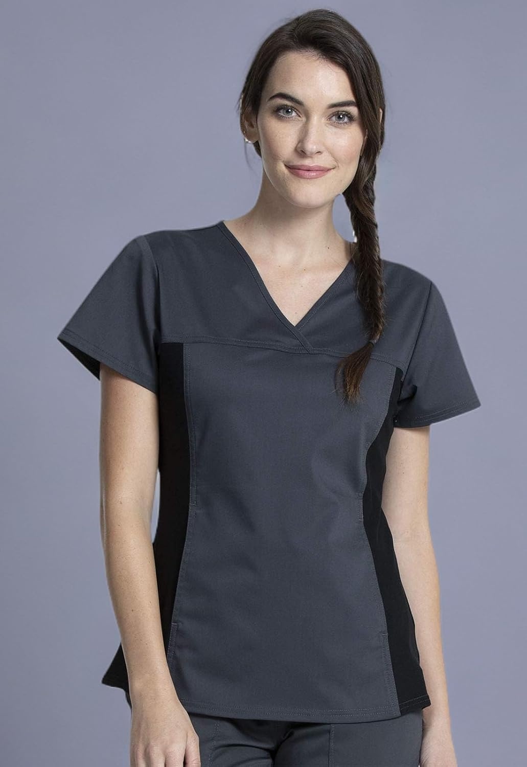 image:imageCherokee WW Revolution Scrub Top for Women V Neck 1 Pocket Classic FitPewter