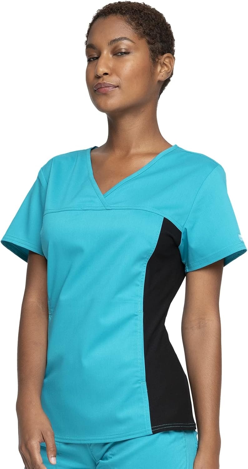 image:imageCherokee WW Revolution Scrub Top for Women V Neck 1 Pocket Classic FitTeal Blue