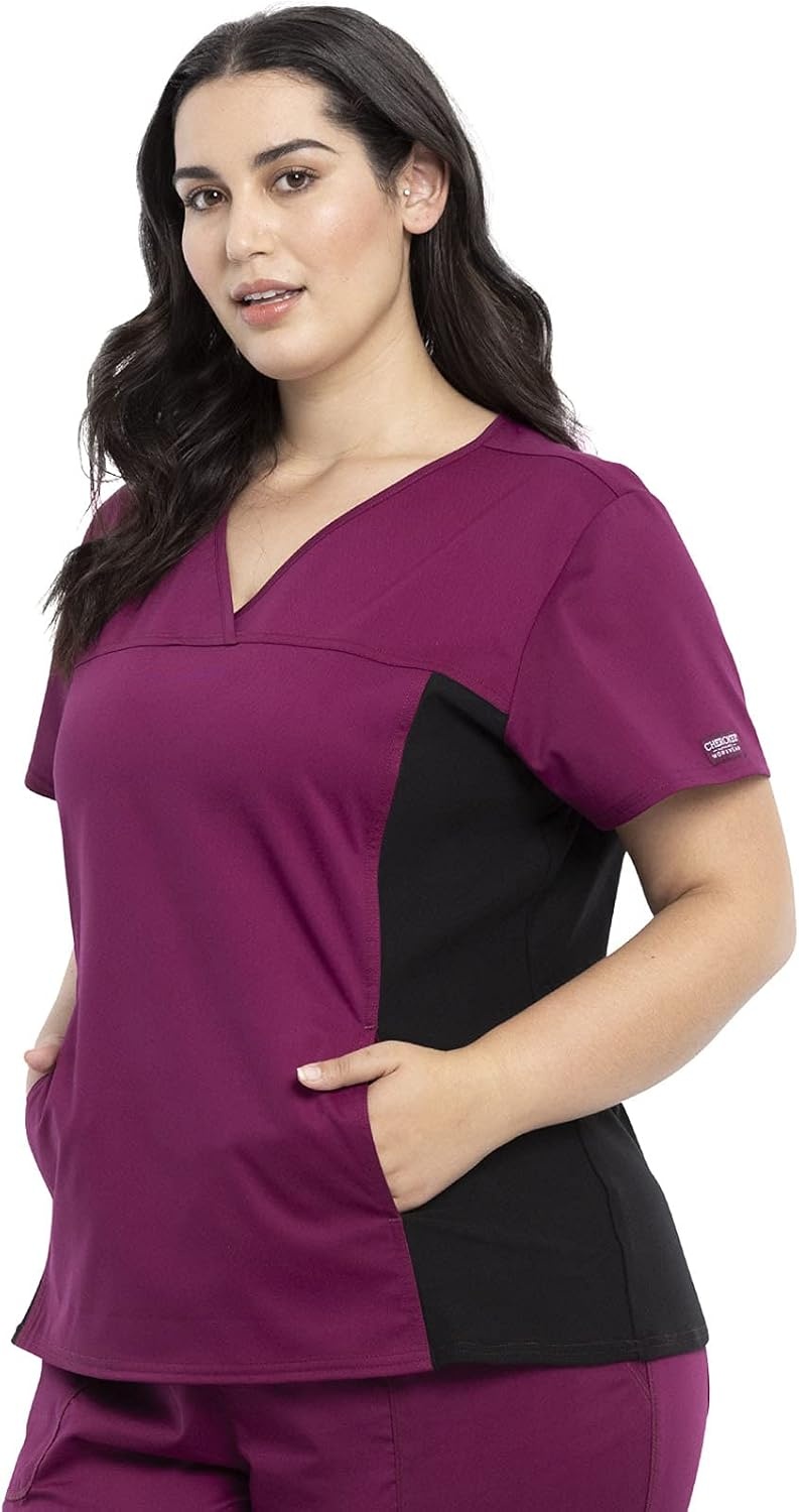 image:imageCherokee WW Revolution Scrub Top for Women V Neck 1 Pocket Classic FitWine