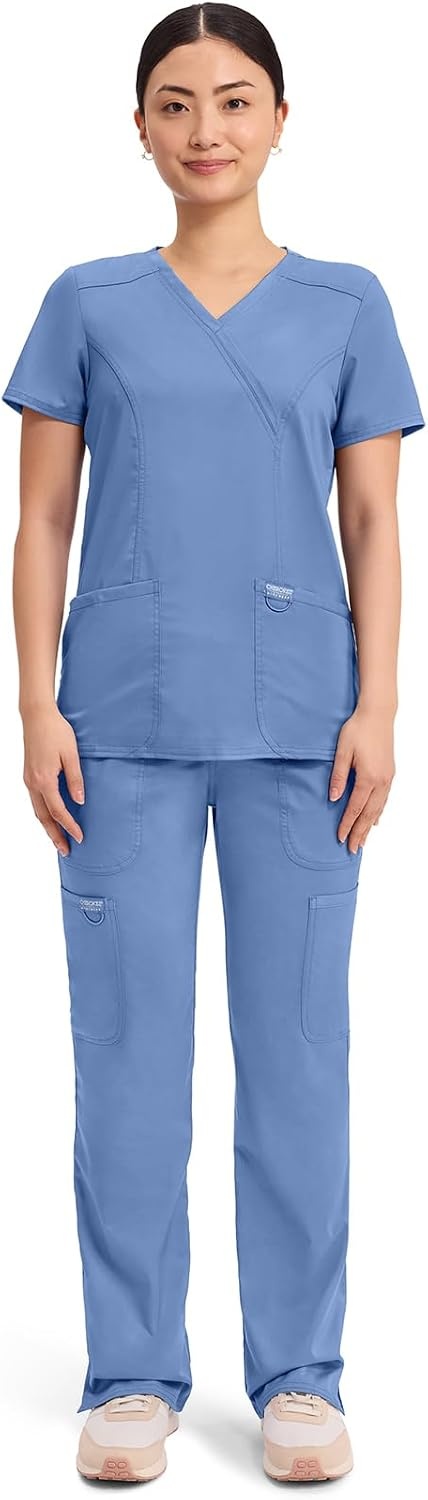 image:imageCherokee WW Revolution Scrub Tops Women Mock Wrap 2 Pockets Nurse ShirtCiel