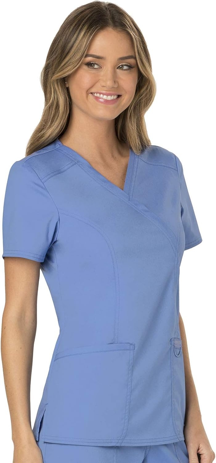 image:imageCherokee WW Revolution Scrub Tops Women Mock Wrap 2 Pockets Nurse ShirtCiel